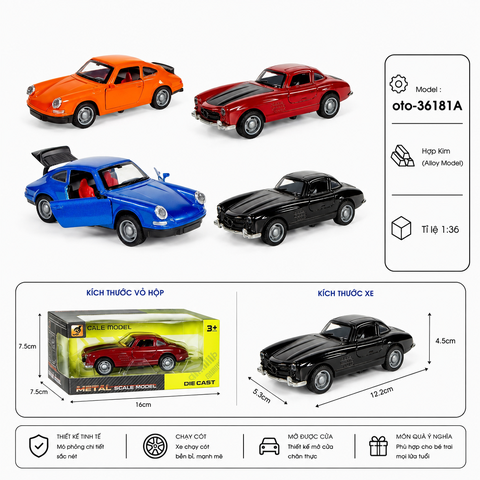 Mô Hình xe mercedes và Porsche , tỉ lệ 1:36 - Dài 12.2cm - rộng 5.3cm - cao 4.5cm - SKU : oto-36181A - ( Vat : 003-01-35 )