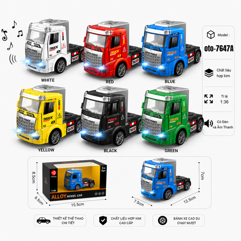 Xe Đầu Container nhiều màu sắc , Có Đèn và Âm Thanh chất liệu hợp kim , tỉ lệ 1:36 : SKU : oto-7647A ( Vat : 103-01-35 )