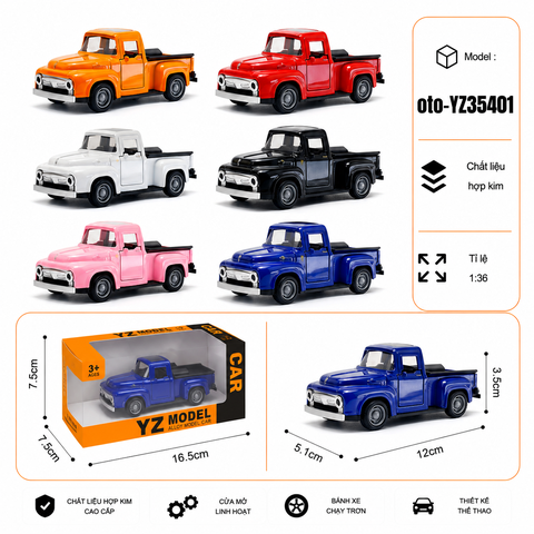 Xe thể thao bán tải nhiều màu sắc chất liệu hợp kim , tỉ lệ 1:36 : SKU : oto-YZ35401 ( Vat : 103-01-35 )