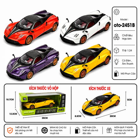 Xe thể thao nhiều màu sắc chất liệu hợp kim , tỉ lệ 1:24 : SKU : oto-oto-2451B ( Vat : 103-01-150 )