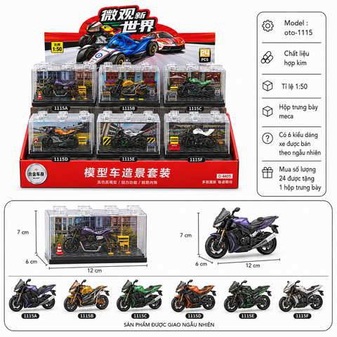 Mô hình Xe máy hợp kim trong hộp meca có tiểu cảnh tỉ lệ 1:50- SKU : oto-1115 ( Vat : 003-01-20 !!! ) - K144-T2-S12
