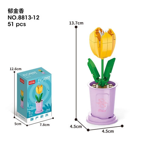 Combo 2 Bộ lắp ghép Hoa Tulip- Cung Song Ngư 51pcs. SKU: LG-8813-12-C (VAT 001-C2-11) - K119-T3-S12