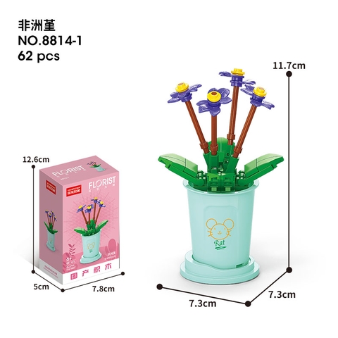 Combo 2 Bộ lắp ghép Chậu hoa theo 12 con giáp- Hoa Păng Xê- Tuổi Tí 62pcs. SKU: LG-8814-1-C (VAT 001-C2-11) - K113-T1-S1