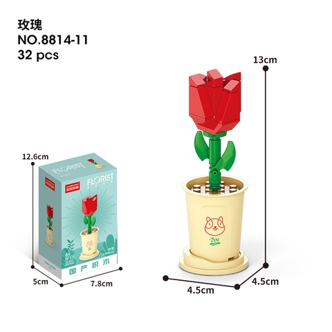 Combo 2 Bộ lắp ghép Chậu hoa theo 12 con giáp 332pcs-Hoa Hồng- Tuổi Tuất. SKU: LG-8814-11-C (VAT 001-C2-11) - K113-T1-S11