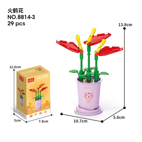 Combo 2 Bộ lắp ghép Chậu hoa theo 12 con giáp 29pcs- Hoa Thiên Điểu- Tuổi dần. SKU: LG-8814-3 (VAT 001-C2-11) - K113-T1-S3