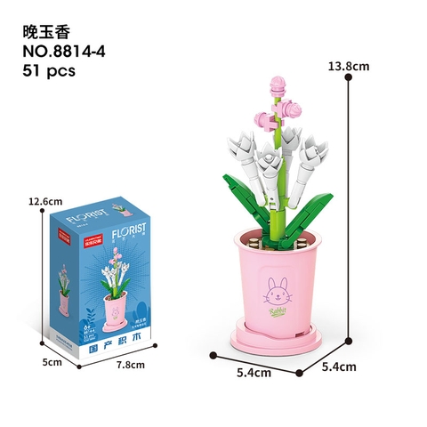 Combo 2 Bộ lắp ghép Chậu hoa theo 12 con giáp 51pcs- Hoa Huệ- Tuổi Thỏ. SKU: LG-8814-4 (VAT 001-C2-11) - K113-T1-S4