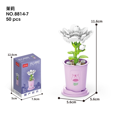 Combo 2 Bộ lắp ghép Chậu hoa theo 12 con giáp 50pcs- Hoa Nhài- Tuổi Ngọ. SKU: LG-8814-7-C (VAT 001-C2-11) - K113-T1-S7