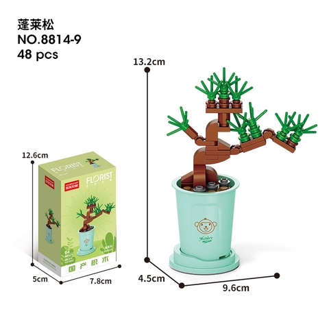 Combo 2 Bộ lắp ghép Chậu hoa theo 12 con giáp 48pcs- Hoa Tùng Bồng Lai- Tuổi Thân. SKU: LG-8814-9-C (VAT 001-C2-11) - K113-T1-S9
