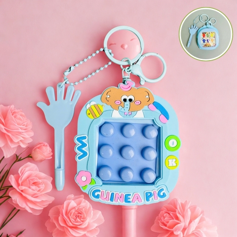 Móc Khóa bấm nút bàn tay màu xanh dương voi nâu - Cao : 9.5cm , Rộng 8cm - Nặng 50gram - SKU : moc285b -  K75-T6-S12