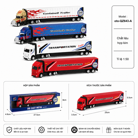 Xe container nhiều màu sắc , chất liệu hợp kim , tỉ lệ 1:64 - SKU : oto-QZ643-A - ( Vat : 003-01-35 )