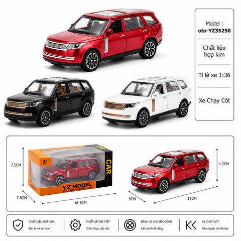 Mô Hình xe Oto Range Rover hợp kim , tỉ lệ 1:36 - Dài 12cm - rộng 5cm - cao 4.2cm - SKU : oto-YZ35250 - ( Vat : 003-01-35 )
