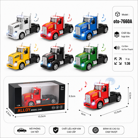 Xe đầu container nhiều màu sắc - Có Đèn và Âm Thanh chất liệu hợp kim , tỉ lệ 1:36 : SKU : oto-7660A ( Vat : 103-01-35 )