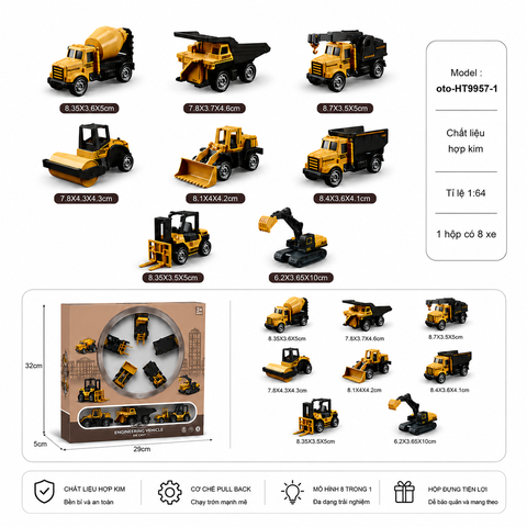 Bộ Xe Xây Dựng Cao Cấp chất liệu bằng hợp kim , tỉ lệ 1:50 - SKU : oto-HT9957-1 ( VAT: 103-C8-120 ) - K9-T2-S12