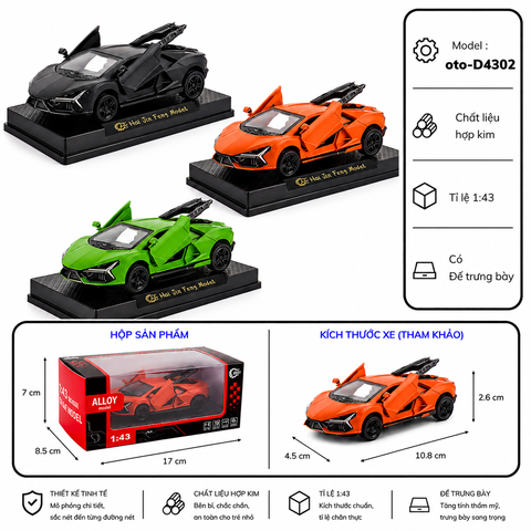 Mô Hình Xe Lamborghini nhiều màu sắc tỉ lệ 1:43 chất liệu Hợp kim - FULL BOX : box màu SKU : oto-D4302 - (VAT: 003-01-35) - K54-T2-S8