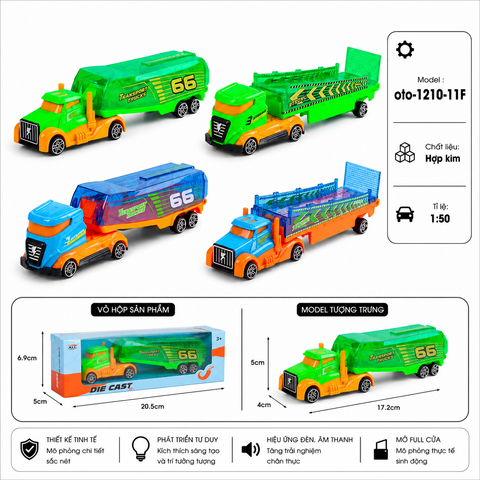 Xe Cont chở hàng gồm nhiều kiểu dáng , chất liệu hợp kim , tỉ lệ 1:50 - SKU : oto-1210-11F ( VAT : 103-01-30 )