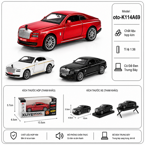 Xe thể thao nhiều màu sắc chất liệu hợp kim , tỉ lệ 1:36 : SKU : oto-K114A69 ( Vat : 103-01-35 )