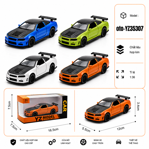 Xe thể thao nhiều màu sắc chất liệu hợp kim , tỉ lệ 1:36 : SKU : oto-YZ35307 ( Vat : 103-01-35 )
