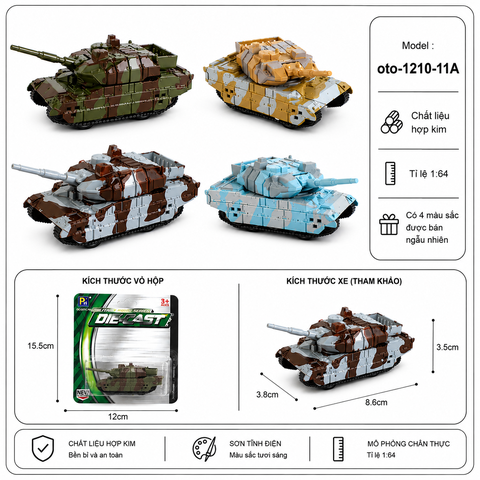 Xe Tăng chiến đấu hợp kim tỉ lệ 1:64 - SKU : oto-1 210-11A - ( VAT :  103-06-12 ) - K24-T1-S8
