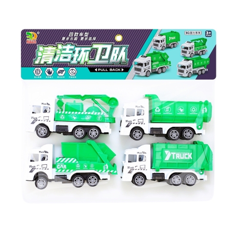 Đồ Chơi Trẻ Em Túi 4 xe rác môi trường - Dài 12.5cm - nặng 180gram - 1 Túi Có 4 Xe - Bọc Túi - SKU : DC8 - ( VAT : DC3 ) K146-T2-S11
