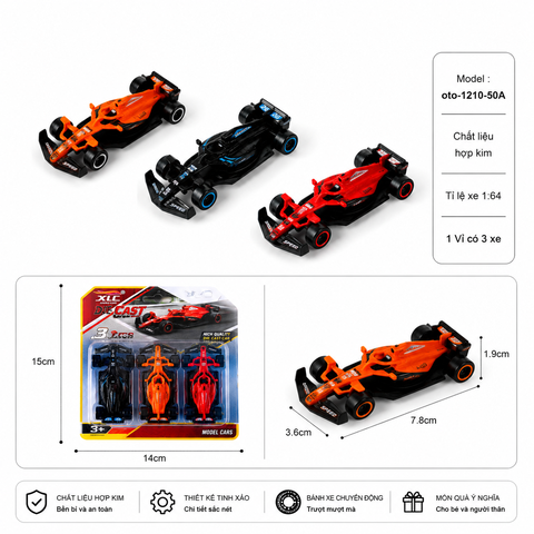 Vỉ 3 xe thể thao , chất liệu bằng hợp kim , tỉ lệ 1:64 - SKU : oto-1210-50A ( VAT : 103-C3-20 ) - K24-T1-S5