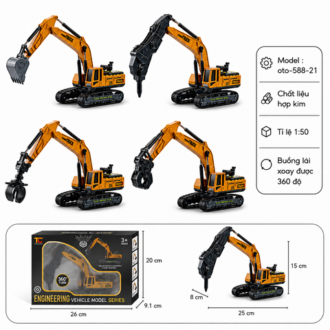 Mô Hình 4 loại Xe Cần Cẩu , chất liệu hợp kim và nhựa - Dài 25cm - rộng 8cm - cao 15cm - SKU : oto-588-21 - ( Vat : 003-01-70 !!! )