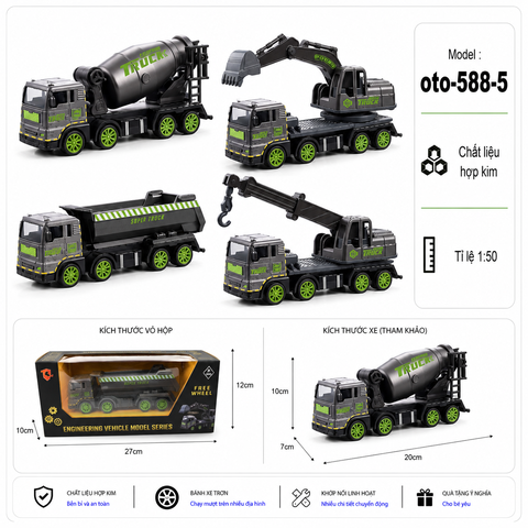 Xe Công Trình nhiều kiểu dáng , chất liệu bằng thép hợp kim , tỉ lệ 1:50 - SKU : oto-588-5 ( VAT : 103-02-40 )