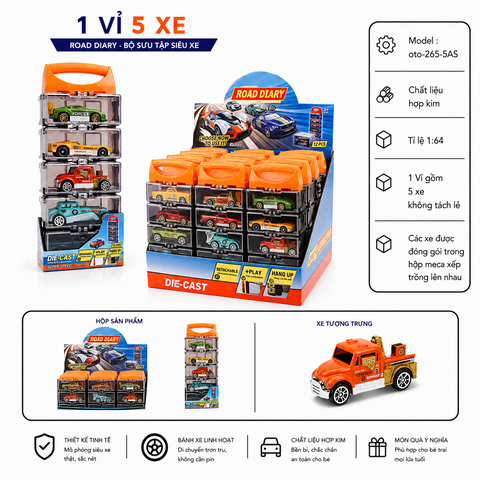 Combo 5 Xe Thể Thao , Tỉ Lệ 1:64 - Cao 22.5cm - rộng 4cm - ngang : 9cm - nặng : 500gram - box màu SKU : oto-265-5AS - ( Vat : 003-01-50 !!! ) - K14-T2-S1