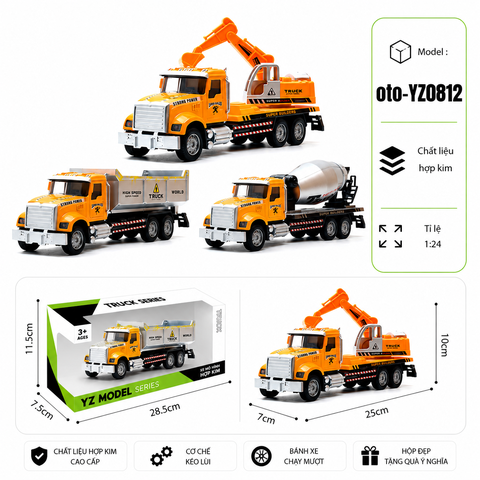 Xe Công Trình có nhiều kiểu dáng , chất liệu hợp kim , tỉ lệ 1:24 : SKU : oto-YZ0812 ( Vat : 103-02-50 )