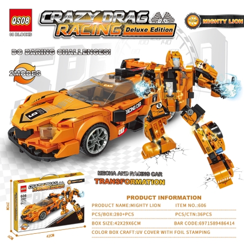 Đồ Chơi Lắp Ghép Lego Autobot Màu Cam , 2 in 1  - 280 hạt - Full Box - Sku : LG-606 ( VAT 001-08-50 ) - K92-T2-S2