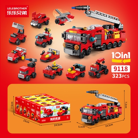 Combo 10 Hộp Lắp Ghép Xe Cứu Hoả - Loại 10 in 1 - (10 Mẫu nhỏ lắp thành 1 mẫu to) . SKU: LG-9118  - ( Vat : DC1 !!! ) - K84-T1-S8