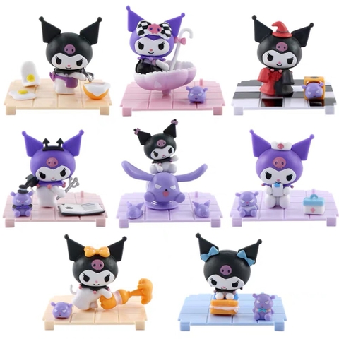 Mô hình kuromi bộ 8 kuromi - cao 6cm - Nặng 500gram - Bọc Túi - Hộp Màu  - K24-T2-S6