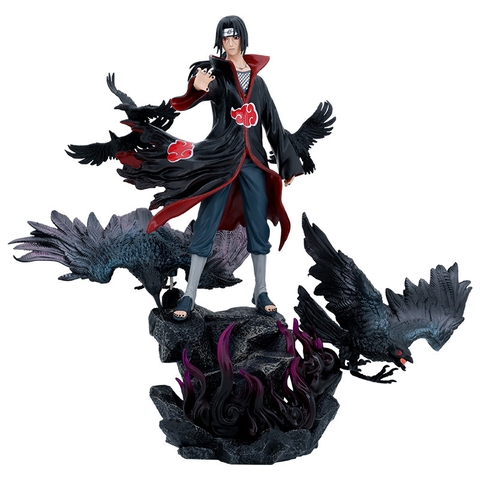 Mô hình Naruto Itachi Akatsuki đế Hắc Hỏa có quạ + 2 đầu thay thế - Cao 40cm , rộng 30 cm , nặng 2500 gram   - Figure Naruto - Có Hộp đẹp