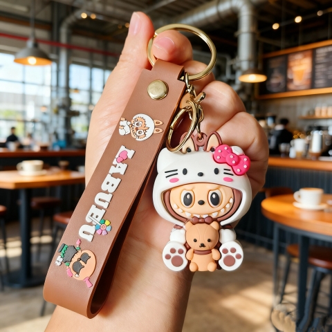 Móc Khóa labubu cosplay hello kitty - Dây móc dài : 10cm - Mô Hình Cao : 7cm - Nặng 50gram - Bọc Túi