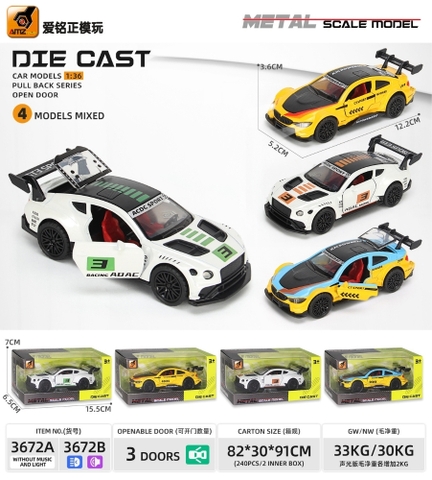 Mô Hình xe đua chất liệu hợp kim , tỉ lệ 1:36 - Dài 12.2cm - rộng 5.2cm - cao 3.6cm - SKU : oto-3672A - ( Vat : 003-01-35 )