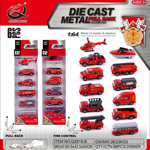 Mô Hình 1 vỉ 6 Xe Cứu Hỏa - Cao 32cm - Ngang 10cm - Vỉ Nhựa SKU : oto-QZ619-B - ( Vat : 003-03-50 )