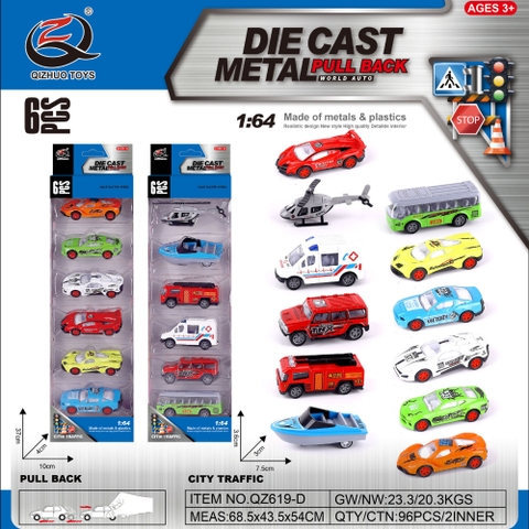 Mô Hình 1 vỉ 6 Xe Tổng Hợp - Cao 32cm - Ngang 10cm - Vỉ Nhựa SKU : oto-QZ619-D - ( Vat : 003-03-50 )