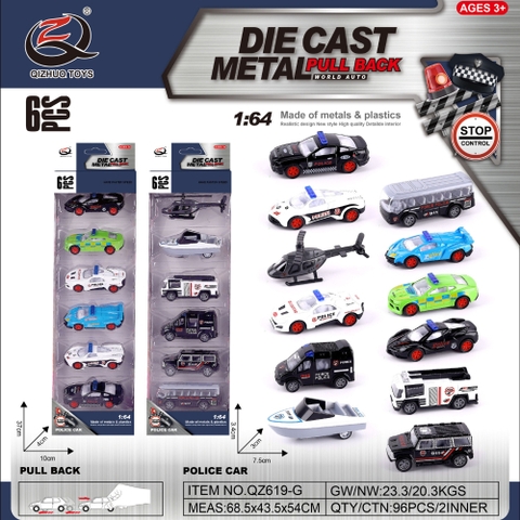 Mô Hình 1 vỉ 6 Xe cảnh sát - Cao 32cm - Ngang 10cm - Vỉ Nhựa SKU : oto-QZ619-G - ( Vat : 003-03-50 )