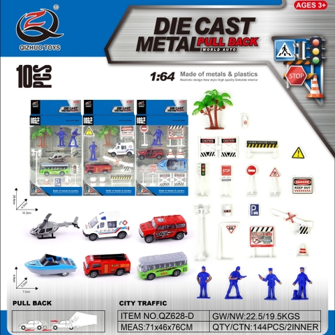 Vỉ Xe Cứu Thương hỗn hợp + tiểu cảnh - SKU : oto-QZ628-D - ( Vat : 003-03-30 )