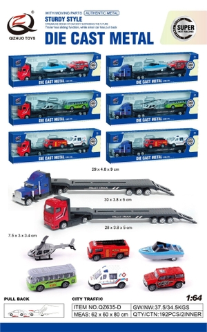 Mô Hình xe container chở xe con và máy bay trực thăng ( Ngẫu Nhiên ) , tỉ lệ 1:64, chất liệu hợp kim và nhựa - Dài 29cm - rộng 4.8cm  - cao 9cm - SKU : oto-QZ635-D - ( Vat : 003-01-35 )