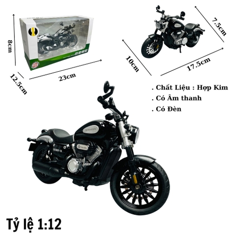 Mô Hình xe máy đen 1:12 Hợp kim - Có tiếng - đèn pha sáng - Dài 17.5cm - rộng 10cm - cao 7.5cm - nặng ~ 700gram - FULL BOX : box màu SKU : oto243 - K70-T4-S7