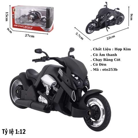 Mô Hình Xe máy cao cấp tỉ lệ 1:12 Hợp kim có đèn - bánh sau chạy cót - Dài 22cm - rộng 5.7cm - cao 9cm - FULL BOX : box màu SKU : oto253b -( Vat : 003-09-130 )- K54-T3-S7