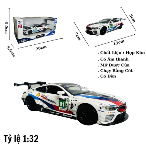 Mô Hình xe bmw sport 81 tỉ lệ 1:32 Hợp kim có thể mở cửa - bánh sau chạy cót - Dài 15cm - rộng 7cm - cao 5cm - nặng : 500gram - FULL BOX : box màu SKU : oto327 - (VAT: 003-01-150) - K67-T4-S10
