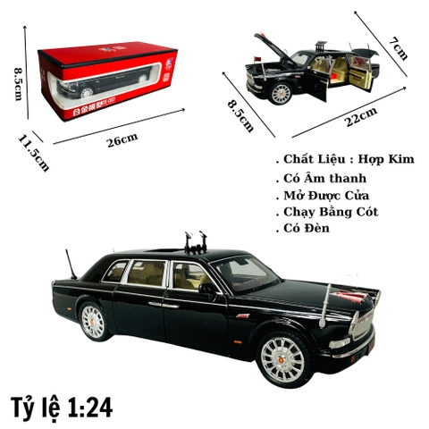 Mô Hình Xe HongQi L9 tỉ lệ 1:24 Hợp kim có thể mở cửa - bánh sau chạy cót - Dài 22cm - cao 7cm - nặng 800gram - Figure Oto - FULL BOX : box màu - SKU : oto381 n3-k12-t5-s4