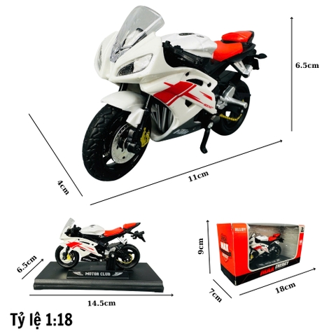 Mô Hình xe máy Trắng Yên Đỏ 1:18 Hợp kim - Dài 11cm - rộng 4cm - cao 6.5cm - nặng ~ 300gram - FULL BOX : box màu SKU : oto418 - K70-T2-S11