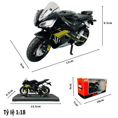 Mô Hình xe máy Đen Lé Vàng 1:18 Hợp kim - Dài 11cm - rộng 4cm - cao 6.5cm - nặng ~ 300gram - FULL BOX : box màu SKU : oto420 - K70-T2-S9