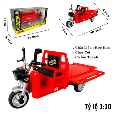 Mô Hình xe ba gác đỏ tỉ lệ 1:10 Hợp kim có thể mở cửa - bánh sau chạy cót - Âm Thanh - Dài 20.5cm - rộng 7.5cm - cao 9.5cm - nặng : 500gram - FULL BOX : box màu SKU : oto441 - K63-T5-S1