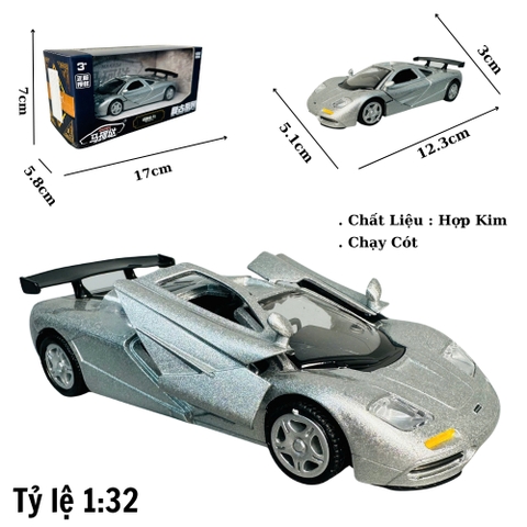 Mô Hình xe mclaren f1 xám tỉ lệ 1:32 Hợp kim có thể mở cửa - bánh sau chạy cót - Dài 12cm - rộng 5cm - cao 3cm - nặng : 300gram - FULL BOX : box màu SKU : oto445 -( VAT 003-97 )- K70-T4-S2