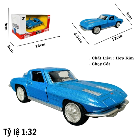 Mô Hình xe Chevrolet Corvette Split xanh biển tỉ lệ 1:32 Hợp kim có thể mở cửa - bánh sau chạy cót - Dài 12cm - rộng 4.5cm - cao 4cm - nặng : 300gram - FULL BOX : box màu SKU : oto447 - K70-T4-S3