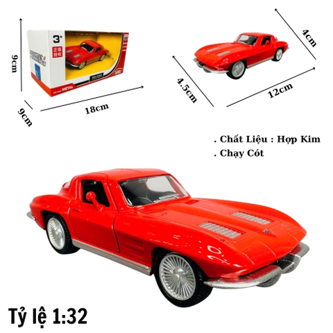 Mô Hình xe Chevrolet Corvette Split đỏ tỉ lệ 1:32 Hợp kim có thể mở cửa - bánh sau chạy cót - Dài 12cm - rộng 4.5cm - cao 4cm - nặng : 300gram - FULL BOX : box màu SKU : oto448 -( VAT 003-97 )- K70-T3-S5