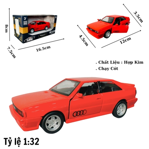 Mô Hình xe Audi Quattro 1980 đỏ tỉ lệ 1:32 Hợp kim có thể mở cửa - bánh sau chạy cót - Dài 12cm - rộng 4.5cm - cao 3.5cm - nặng : 300gram - FULL BOX : box màu SKU : oto450 - K70-T4-S1
